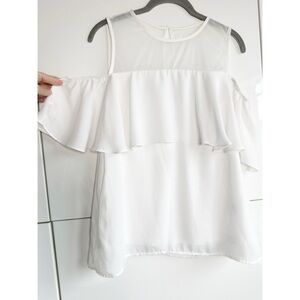 Jules & Leopold White Cold Shoulder Blouse Top Size Small Ruffle